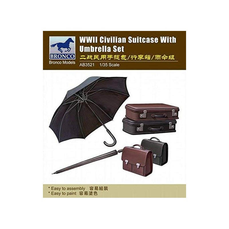 BRONCO MODELS 1/35 AB3521 KIT WWII VALIGIE E OMBRELLI CIVILI