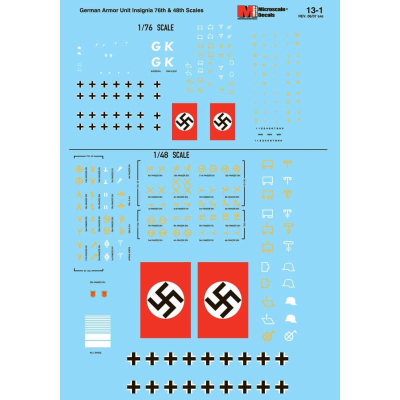 MICROSCALE DECALS GERMAN ARMOR SCALA 1/48 E 1/76 ART. 13-1