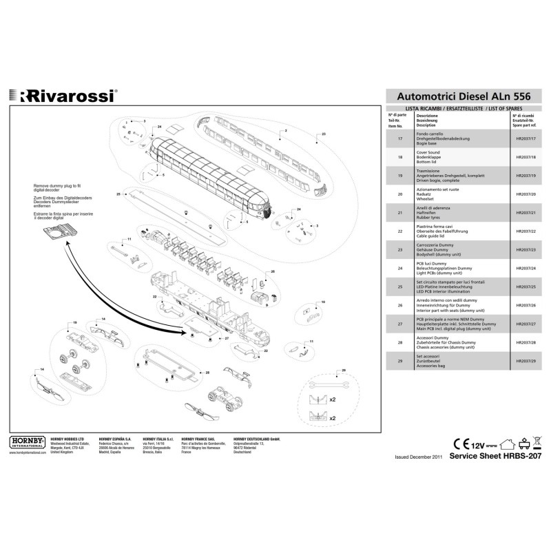 RIVAROSSI SPARE PART ALN556 HR2037 - CHASSIS ACCESSORIES H0 HR2037 / 14